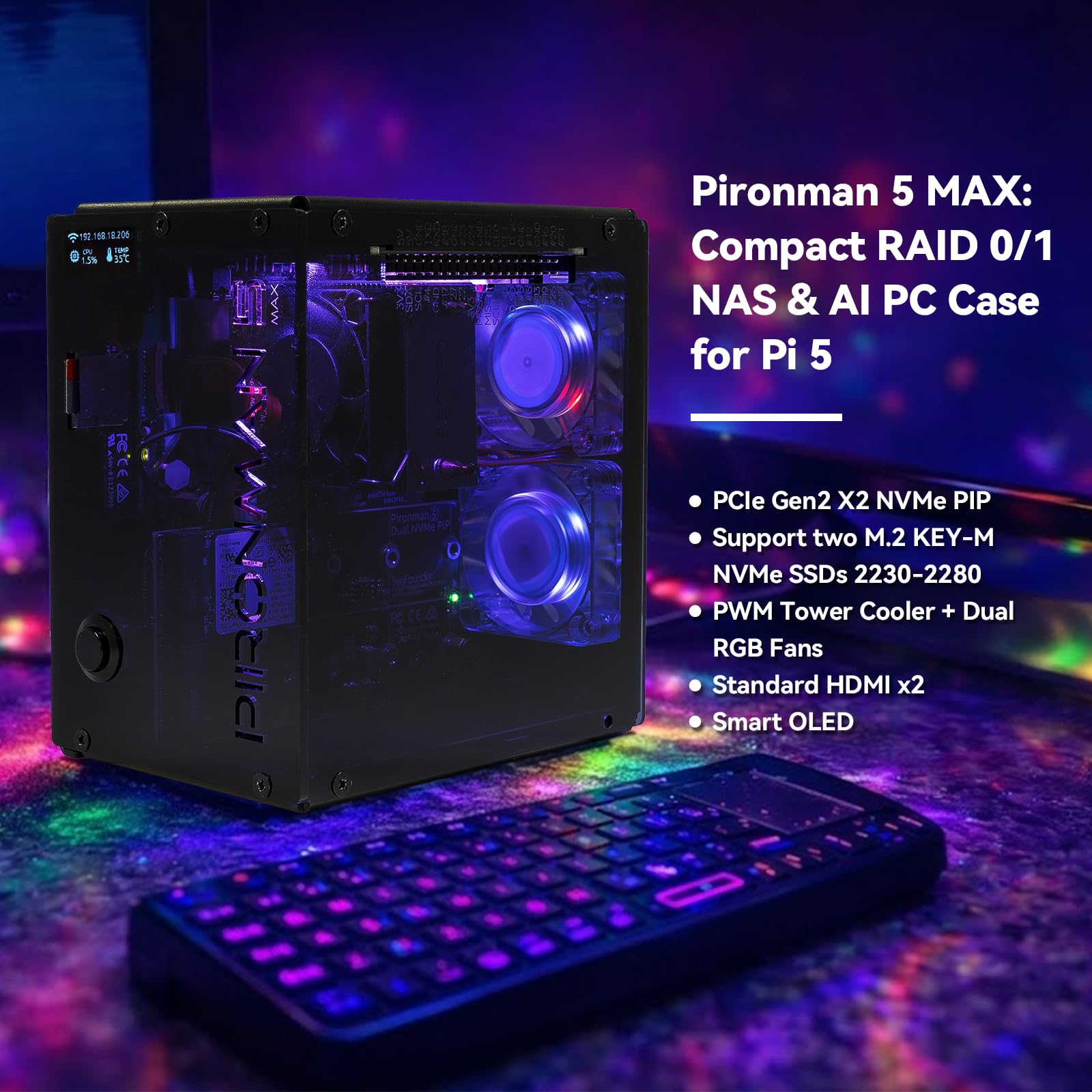 Pironman 5-MAX Dual NVMe M.2 S - Raspberry Pi Ai Kit Hailo-8L review and price